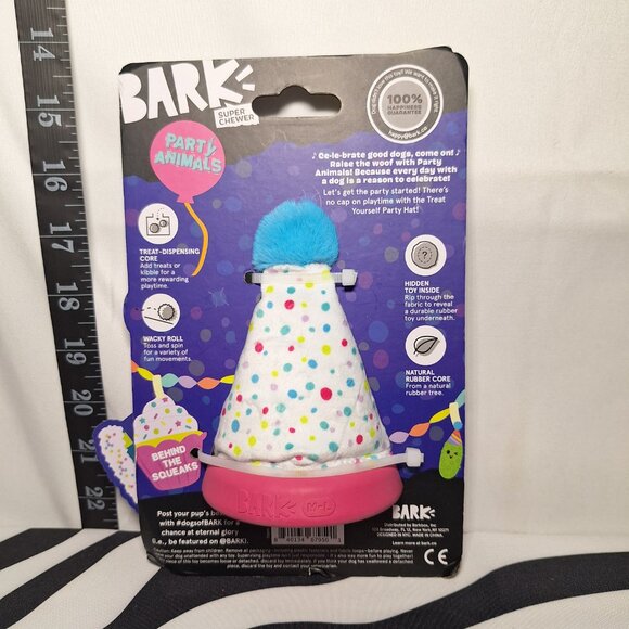 NWT Bark Super Chewer Party Animals Treat Yourself Party Hat Dog Toy M-L - Picture 2 of 3